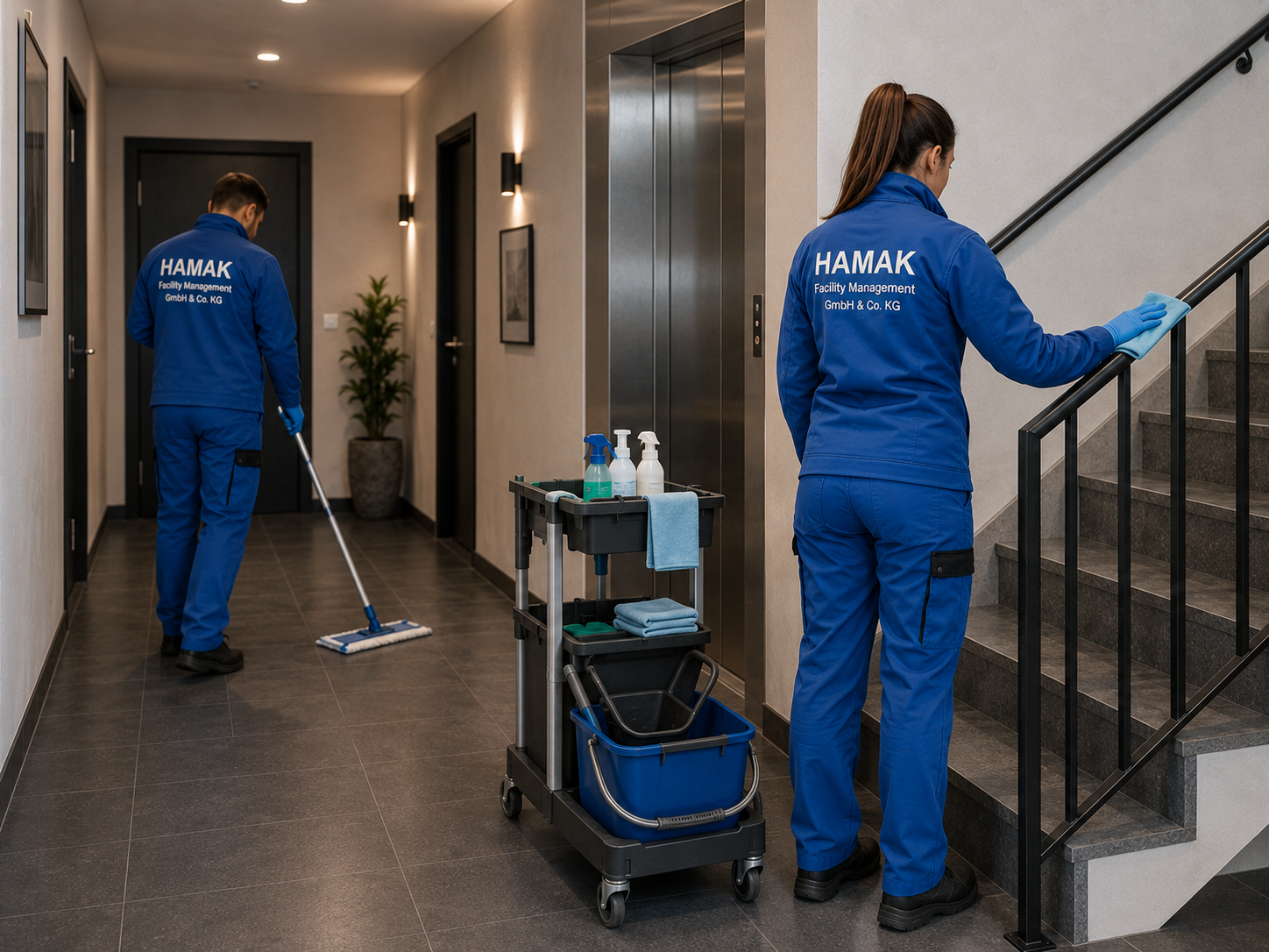 Professionelle Reinigung eines Treppenhauses und Flurs in Hamburg